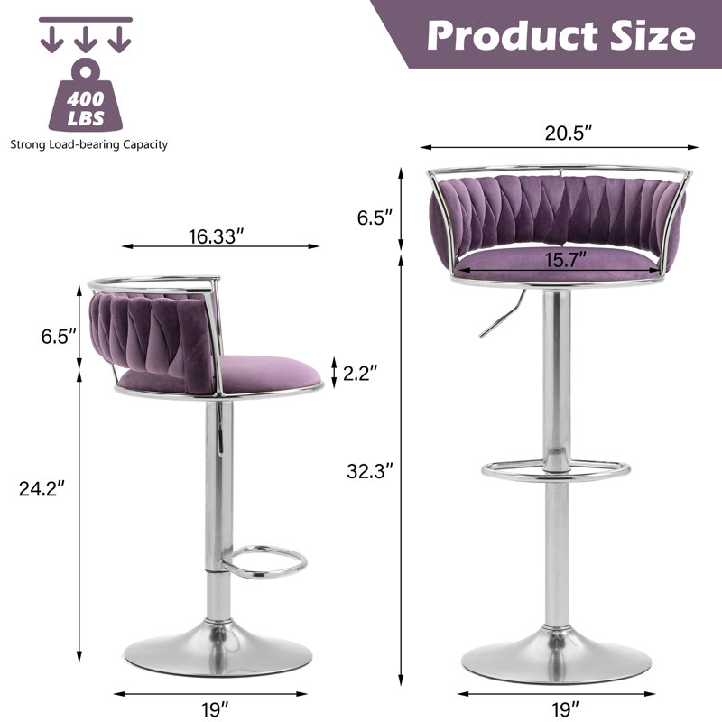 Tabouret de bar Christal, Mauve, Argent