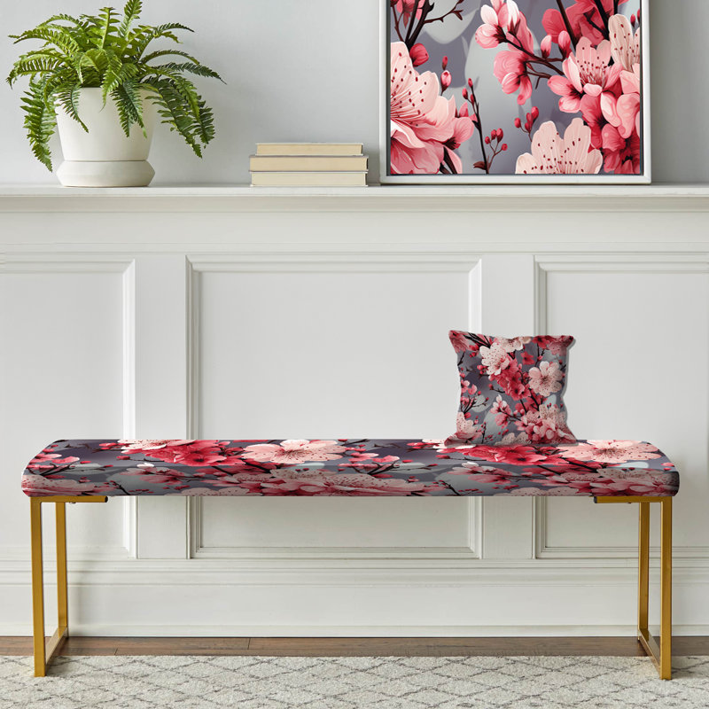 Banc floral rembourré or, Cherry Blossom Delight