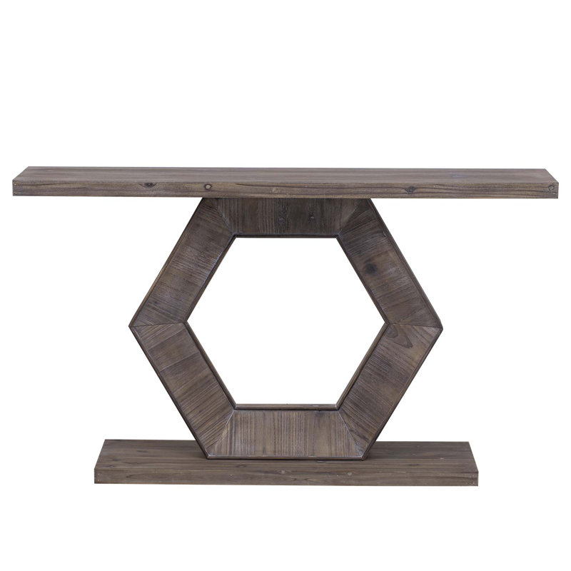 Modern Entryway Table With Innovative Hollow Hexagon Leg Structure & Premium Fir Veneer Finish, Natural Wood