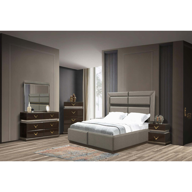 Ensemble de chambre à coucher 5 pièces de style traditionnel avec DEL, Grand
