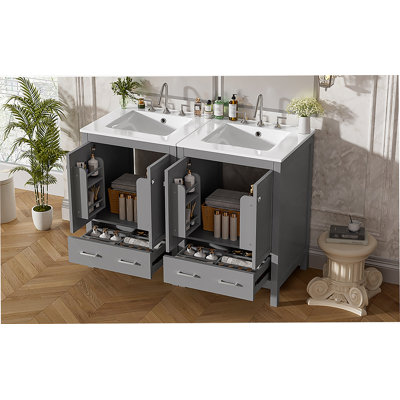Meuble-lavabo de 48 pouces avec lavabo encastré intégré, armoire de rangement, portes à fermeture en douceur, tiroir divisé et tablette à double couche pour un rangement polyvalent