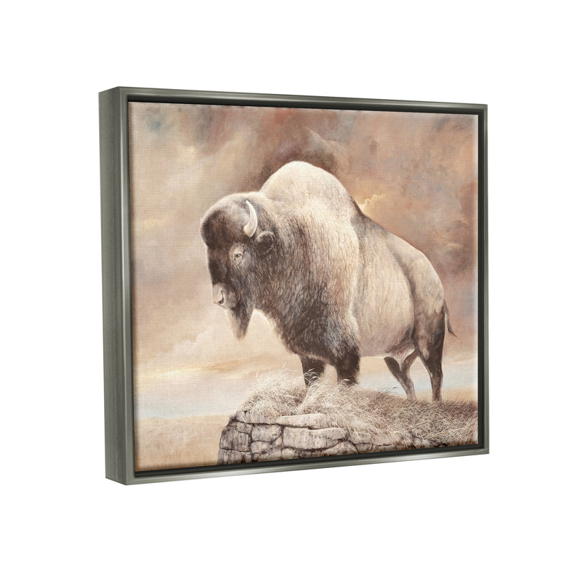 Faune sauvage, forêt de bisons, paysage naturel - impression, H 25 po x l 31 po x P 1,7 po, Cadre flottant gris lustré