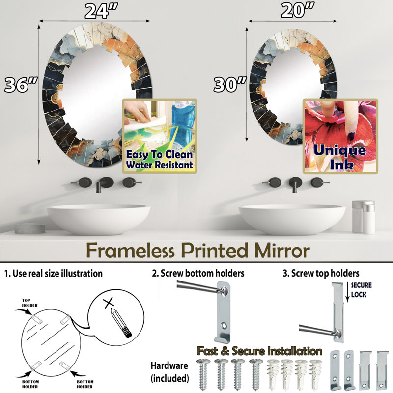 Miroir mural Hermiston - Paysages ovales, 30 po x 20 po