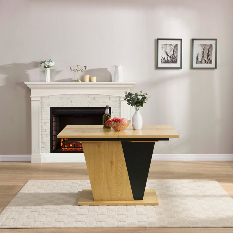 61.81 (46.46) Inch Extendable Dining Table With Built-In Storage, Modern Wooden Table With Sturdy Metal Frame And MDF Base, Adjustable Tabletop For Home Kitchen, Dining Room, And Office Spaces.