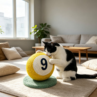Boule à gratter en sisal en forme de boule, jouet interactif à roulettes avec corde durable pour chats d'intérieur