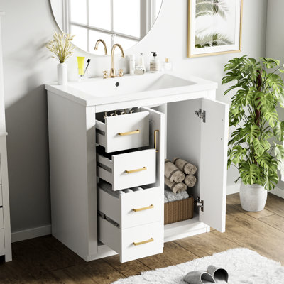 Meuble-lavabo de salle de bain 30 po avec lavabo en céramique massif