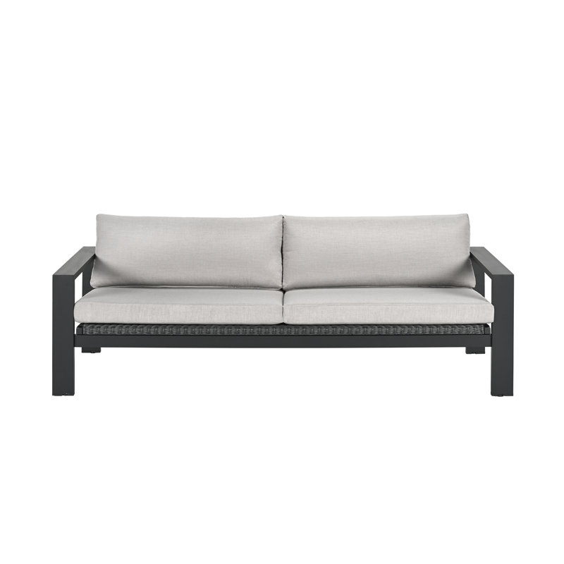 Mikel 84" Aluminum Patio Sofa with Light Gray Cushions