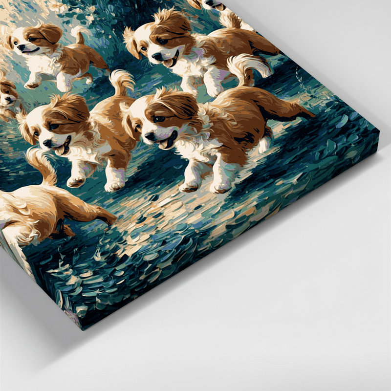 «Dogs Lowchen», art mural sur toile bleue, H 16 po x l 16 po