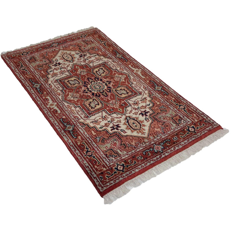 Tapis oriental rouge / brun en coton / laine fait à la main 3 pi x 5 pi Nemi