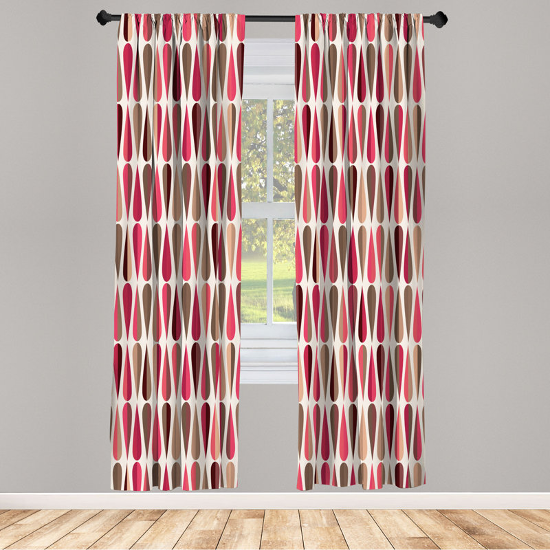 Microfiber Floral Semi-Sheer Rod Pocket Curtain Panels, 28" W x 63" L, Brown/Red