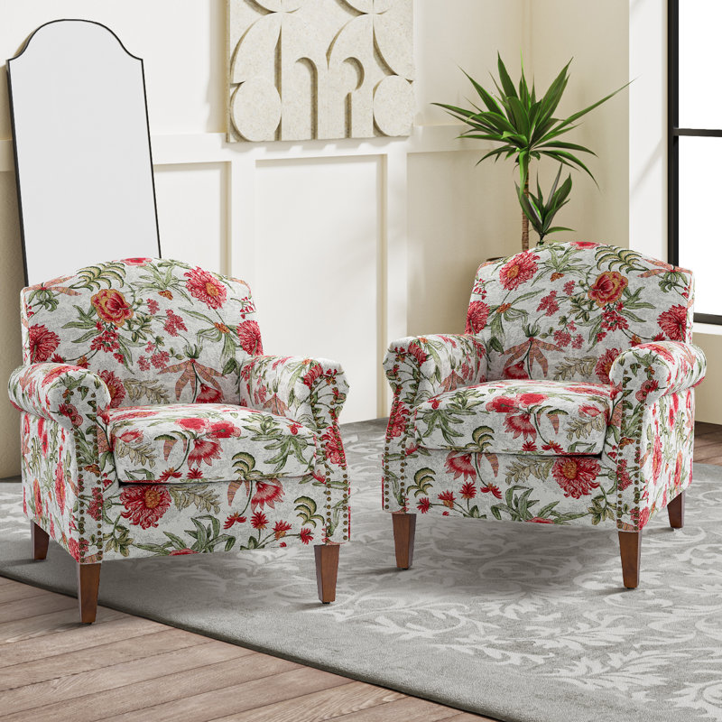 Fauteuil avec garniture cloutée Mooresville, Polyester rouge