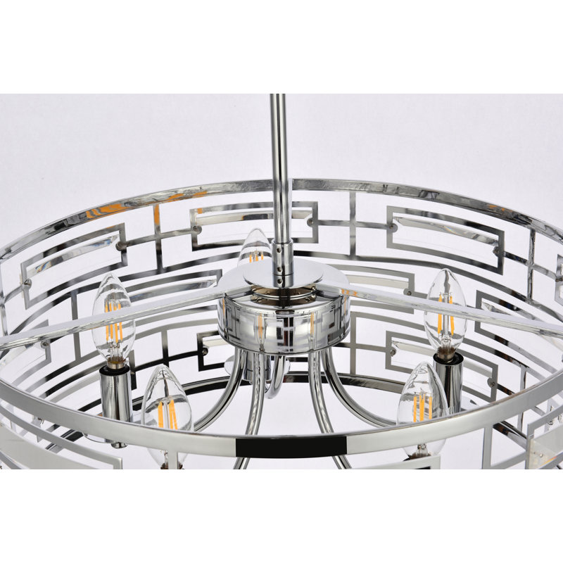 Lustre tambour 5 lumières Sybil, H 75 po x l 18,5 po x P 18,5 po, Chrome chrome