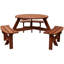 Table de pique-nique ronde en bois pour 6 personnes, avec 3 bancs, trou pour parasol, plateau de 89 cm, stable et robuste, bords arrondis, 18,5 kg, brun, solide