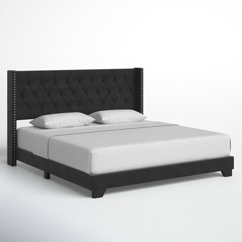 Lit standard tapissier Sanders, Velours noir, Très grand