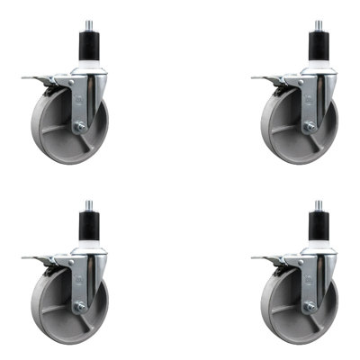 5 Inch Semi Steel Swivel 1-1/2 Inch Expanding Stem Caster Set Total Lock Brake