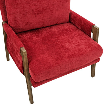 Red Mid-Century Velvet Armchair - , Frame, Comfort Back