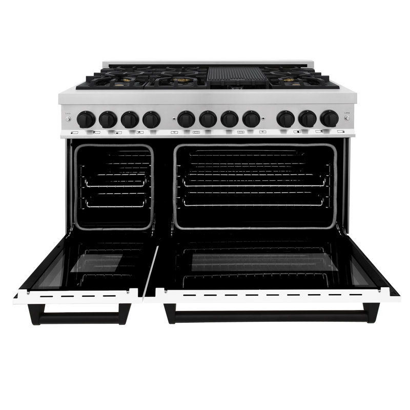 ZLINE Autograph 48" Legacy Dual Fuel Range w/ 7 Burners, Matte Black Stainless Steel with White Matte