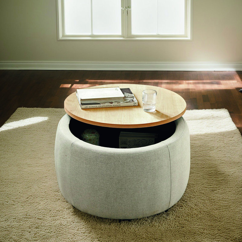 Multi-Function Round Ottoman With Storage: Elegant Footrest & Side Table, Gray