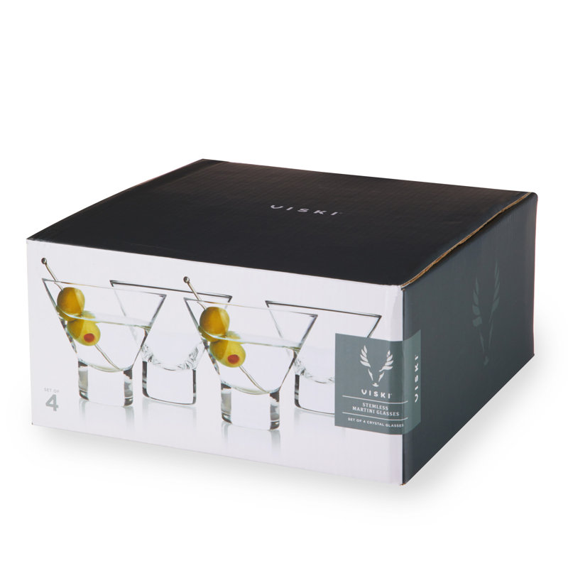 Viski Crystal Stemless Martini Glasses - Set of 4, 7.5 oz