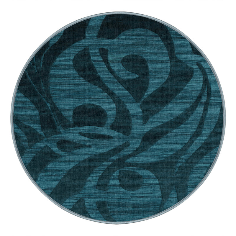 Machine Washable Abstract Blue Area Rug, Round 7'