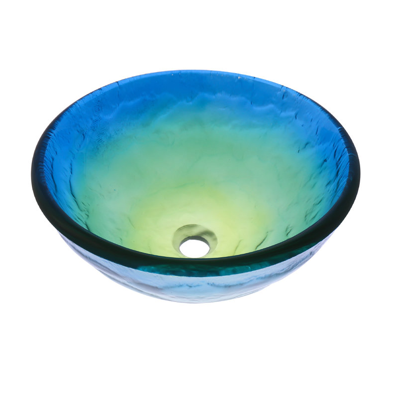 Novatto 16.5'' Blue/Green Glass Circular Bathroom Sink, Chrome