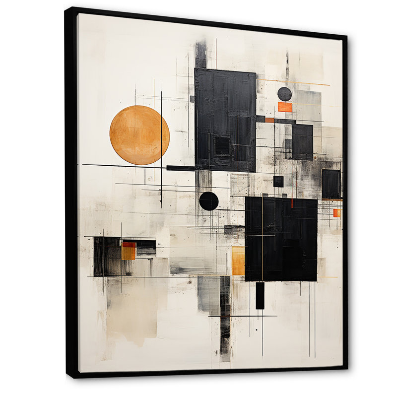 Isamara " Yellow Suprematism Geometric Symphony ", 32" H x 24" W x 1" D, Black Floater Framed