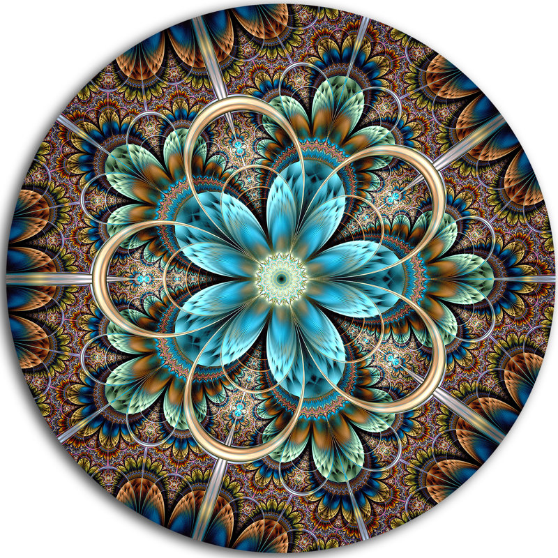 Brun bleu, fleur fractale - Impression sur métal, H 36 po x l 36 po x P 1 po