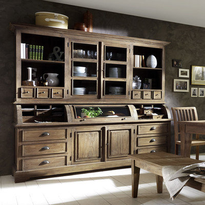 Trevon Glass and Solid Wood 220 cm W Welsh Dresser