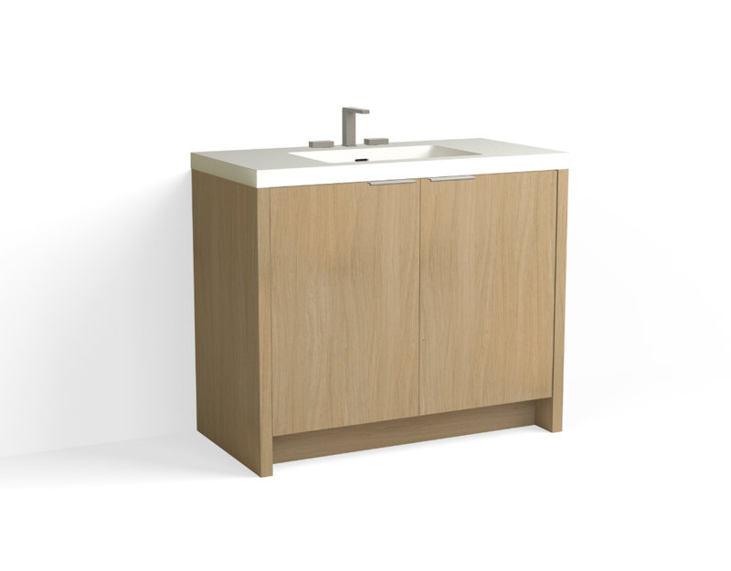 Mesa 42" W Freestanding Single Bathroom Vanity , White Matte, Biondo/Satin Nickel, 8" Widespread