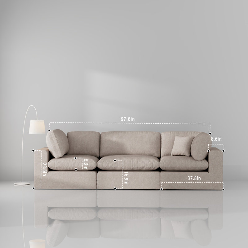 Jossa 3- Piece Upholstered Sofa Sectional, Ivory Chenille