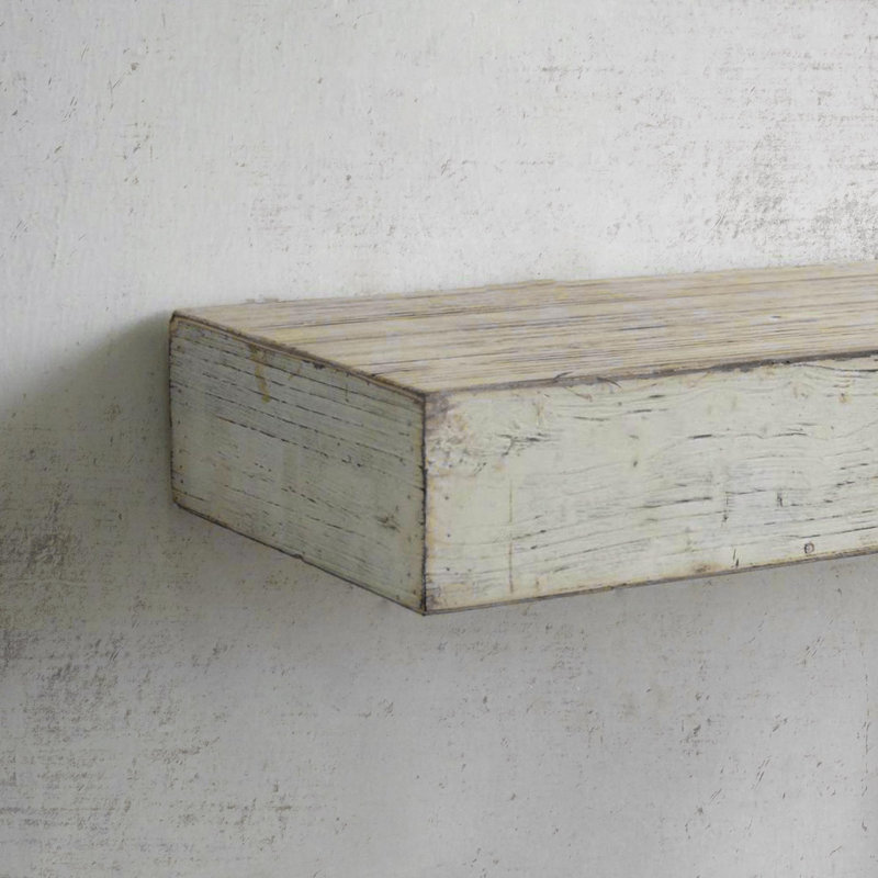 Fenimore Rustic Whitewashed Distressed Floating Wall Shelf, 3" H x 36" W x 8" D