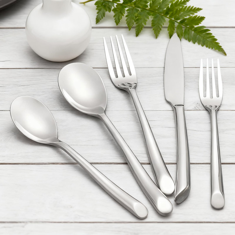 Ensemble de couverts 20 pièces en acier inoxydable avec poignée ondulée, service de couverts poli miroir pour 4, lavable au lave-vaisselle pour la maison et le restaurant