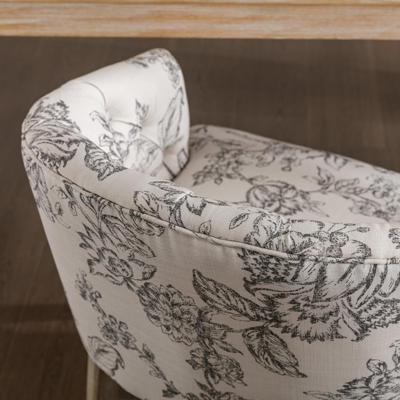 Linen Fabric Dining Chairs Set Of 2, Modern Upholstered Living Room Chairs With Sold Wood Legs Mid Century Button Tufted Side Chairs With Armrest For Dining Room, Floral