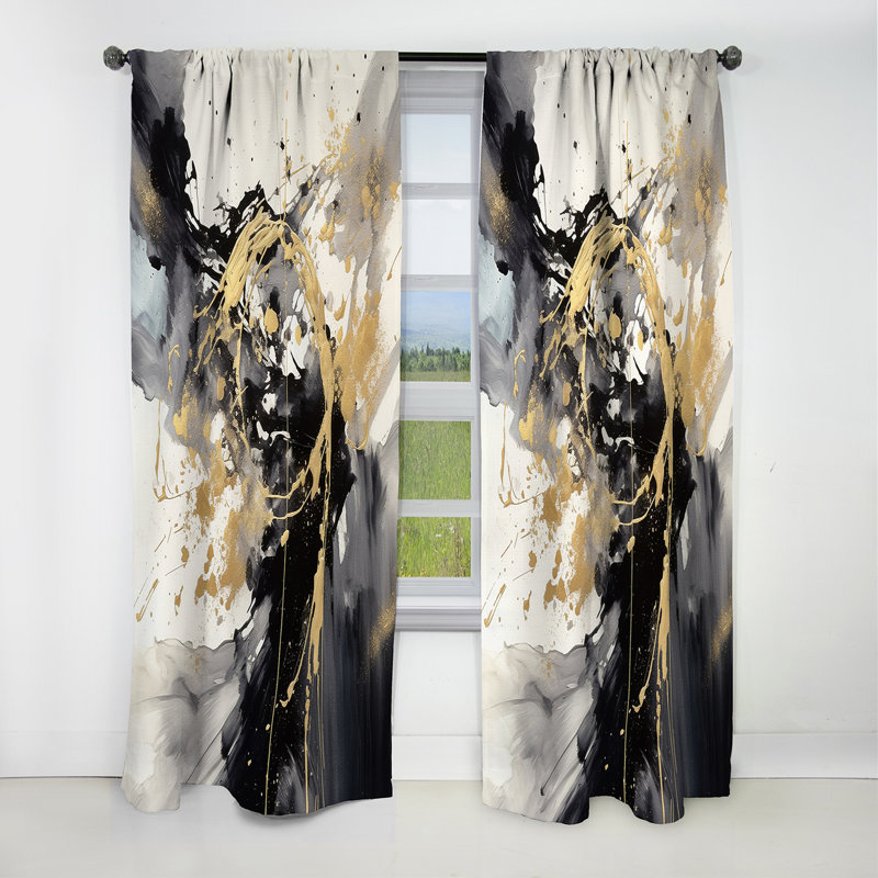 Exploring The Depths Of Gold Marble I - Abstract Geometric Blackout Curtain - 1 Panels, 52" W x 95" L