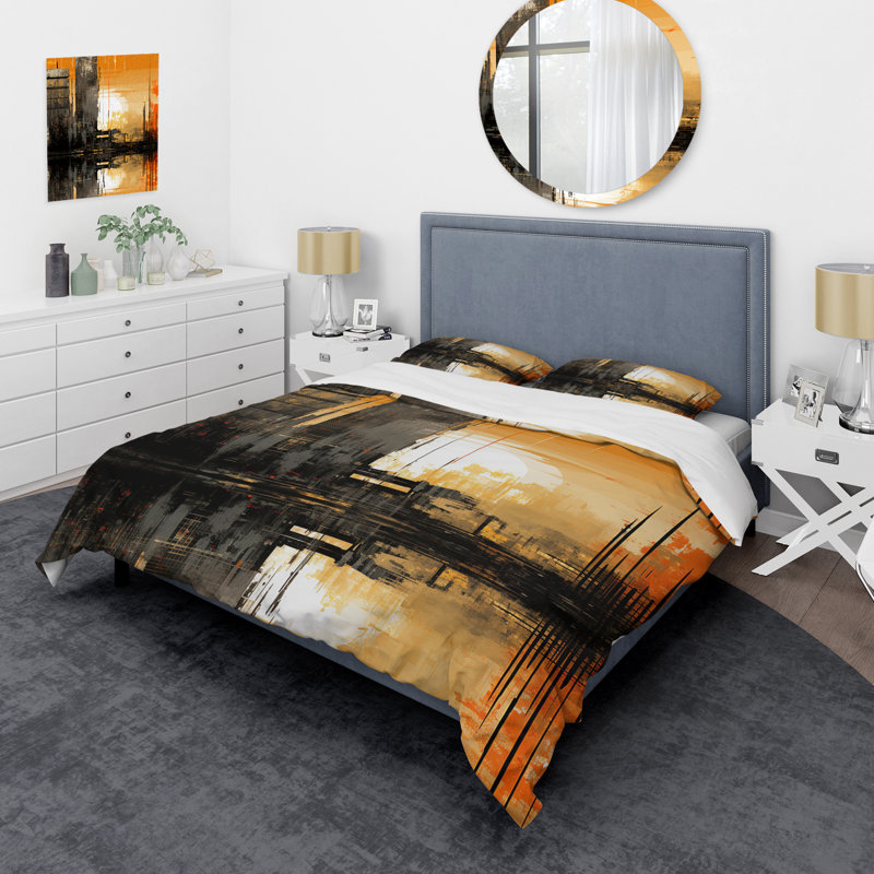 Abstract Cityscape Sunset - Ensemble de housse de couette abstrait, Housse de couette simple + 1 taie décorative stan