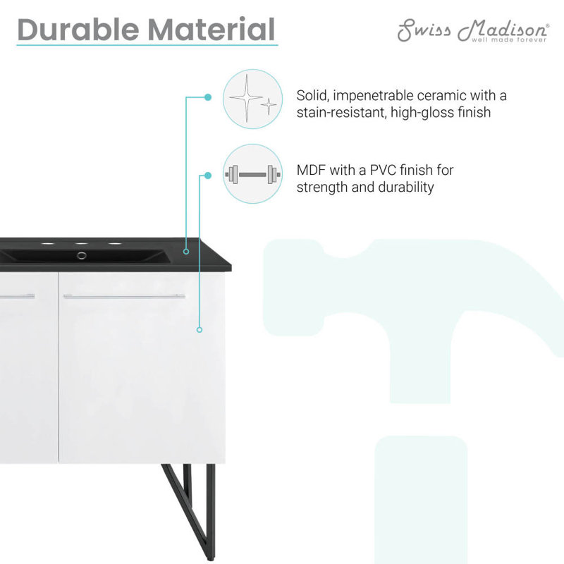 Meuble-lavabo à double cuve 60 po avec plateau en pierre artificielle noire à 3 trous Annécy, Blanc