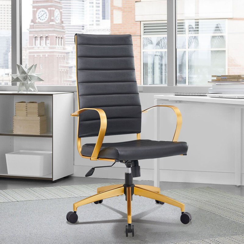 Jive Gold Stainless Steel Highback Office Chair, White, Gold