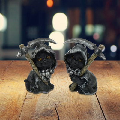 4"H 2-PC Cat with Scythe Figurine Set