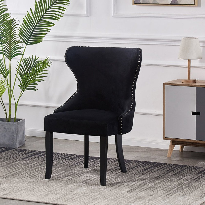 Caesar Velvet Dining Chairs, Ergonomic Curved Back With Solid Wooden Legs- Side Chair for Dining Room Kitchen Living Room 