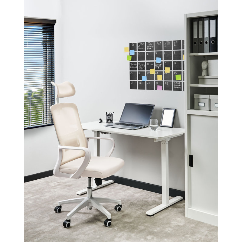 Office Chair Swivel MONARCH Fabric, Beige, White