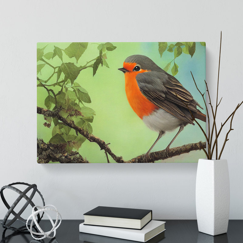 Magnetic Robin Bird - Wrapped Canvas, 50cm H x 76cm W x 3cm D