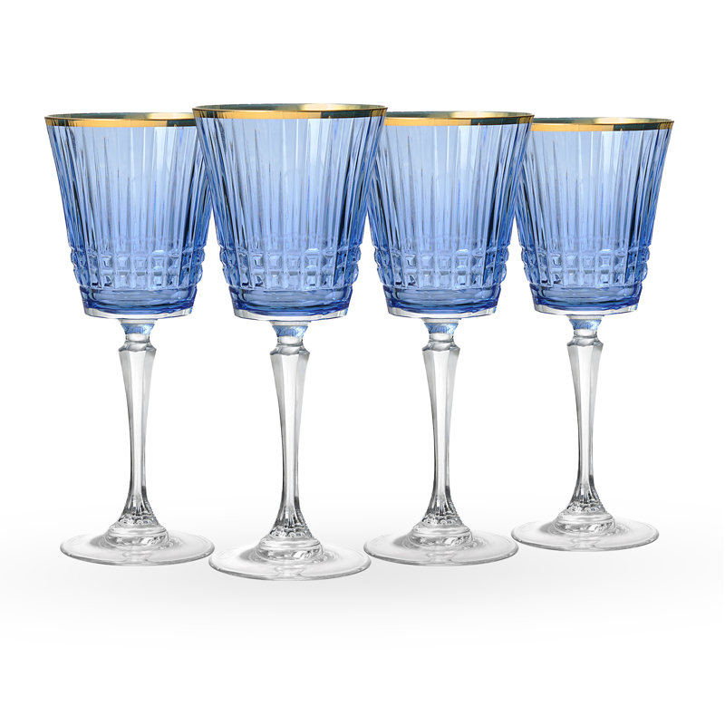 Cristine Gold Rim White Wine Glass, Set Of 4, Blue