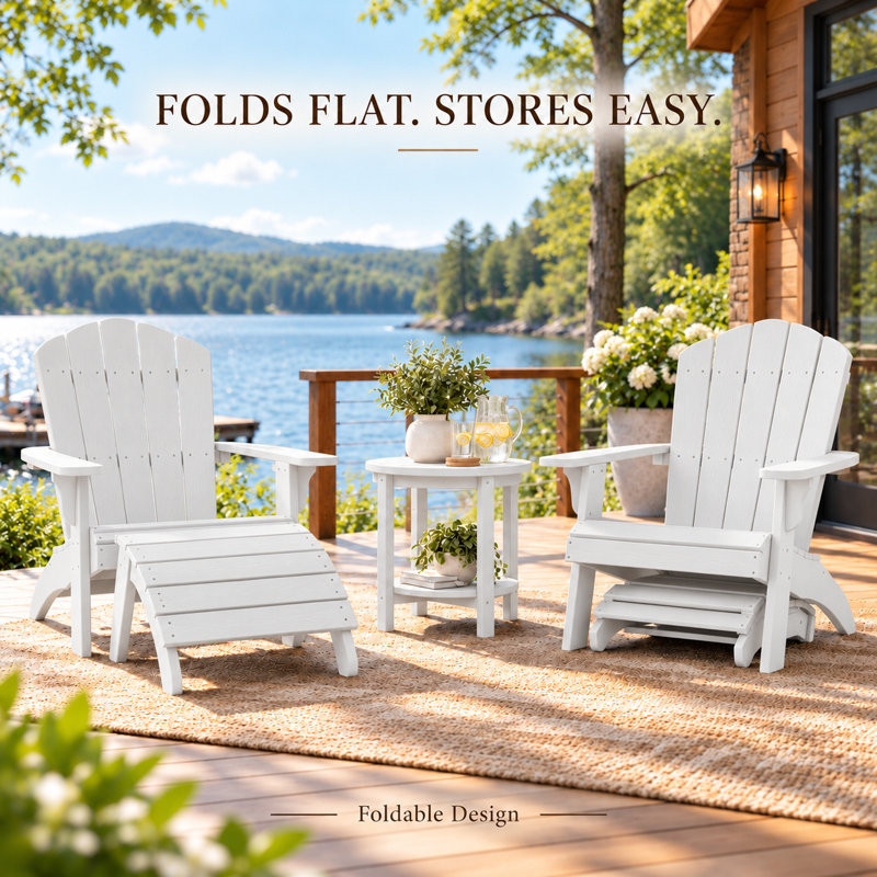 Repose-pieds Hiir Adirondack, repose-pieds pliable extérieur en plastique Adirondack , Blanc