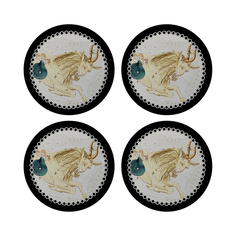 Zodiac Capricon Vegan Leather Round Pebble Placemat, Black