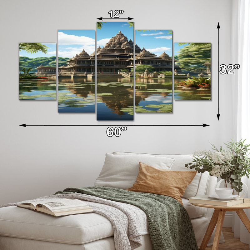 «Indian Art Temple Serenity I», reproduction d'art sur toile - 5 panneaux