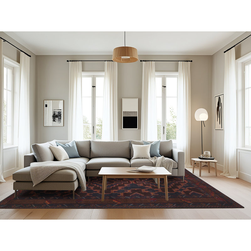Tapis bleu/brun/gris traditionnel Baymore, Rectangle 8 pi x 10 pi