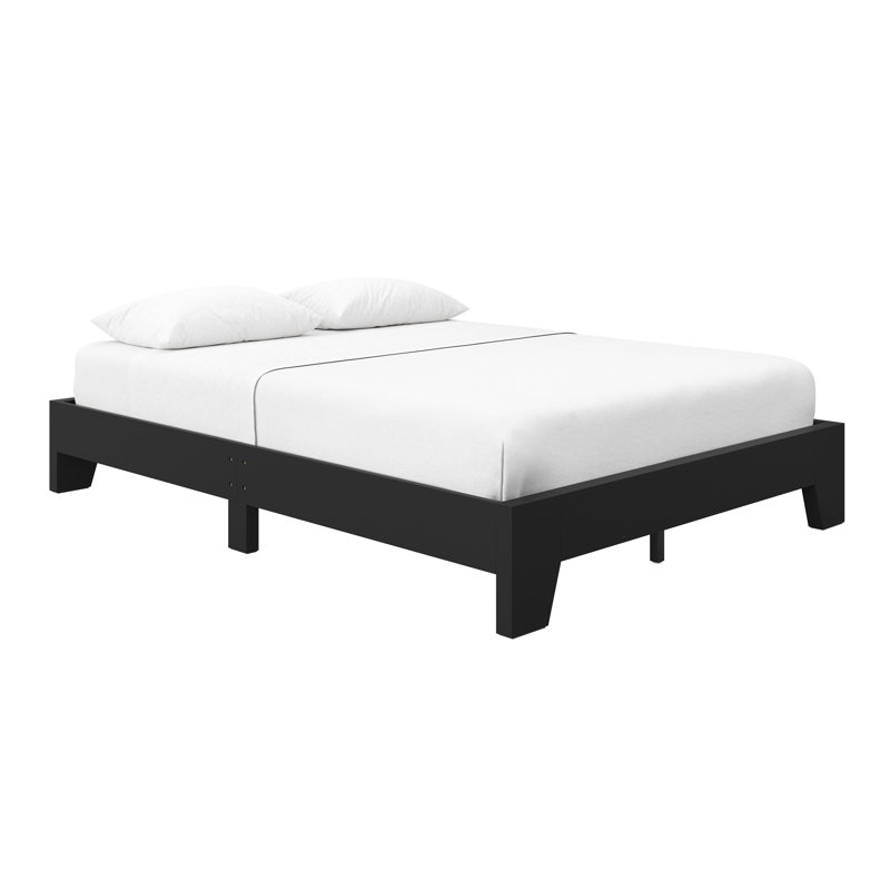 Lugano Black Full Wood Platform Bed Frame with Drawer