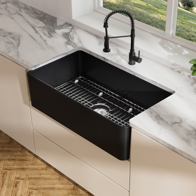  Évier de cuisine en argile réfractaire 33 po x l 20 po avec grille d'évier et crépine pour grand espace