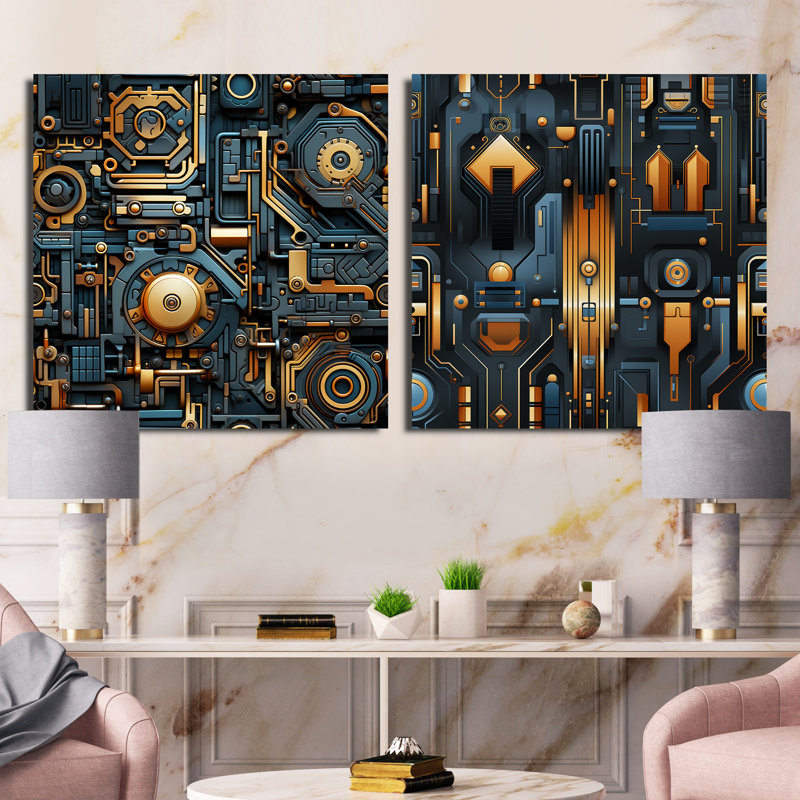Cortavion - Ensemble de 2 collages abstraits carrés, Toile tendue, H 30 po x l 61 po