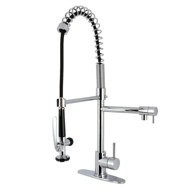 Robinet de cuisine à pré-rinçage à fixation sur comptoir à 1 trou Kingston Brass, Chrome poli